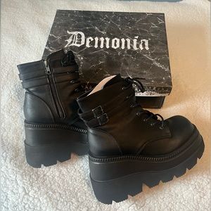 Demonia | Shaker-52 “Technopagan” Goth Black Vegan Leather Boot - Size 10